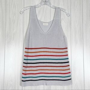 She & Sho | Grey V Neck Knit Tank Top With Colorful Stripes Size Small
